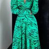 Dresses female | Fashion Zebra Print High Neck Tie Puff Sleeve Maxi Dress