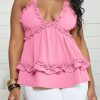 Tops & Outerwear female | Crinkled Lace Trim A-Line Adjustable Lace-Up Camisole