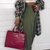 Tops & Outerwear female | Retro Plaid Lapel Single Bressted Midi Overcoat Green