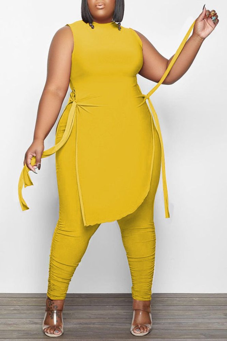 2-Pieces female | Plus Size Sleeveless Side Tie 2 Piece Pants Set