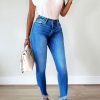 Bottoms female | Temperament Solid Color High Waist Slim Fit Small Feet Tassels Jeans