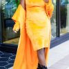 2-Pieces female | Elegant Plush Large Lapel Lace-Up Maxi Cardigan Sleeveless Midi Dress Suits Orange