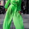 Jumpsuits & Rompers female | Plus Size Solid Mesh V-Neck Long Sleeve Tie Jumpsuit