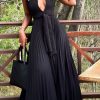 Dresses female | Fashion Sexy V-Neck Pleated Pleated Dress Black