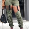 Bottoms female | Mid-Waist Fold Adjustment Buckle Suspender Casual Pants Green