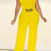 Jumpsuits & Rompers female | Elegant Solid Color Sleeveless V-Neck Belt Jumpsuits