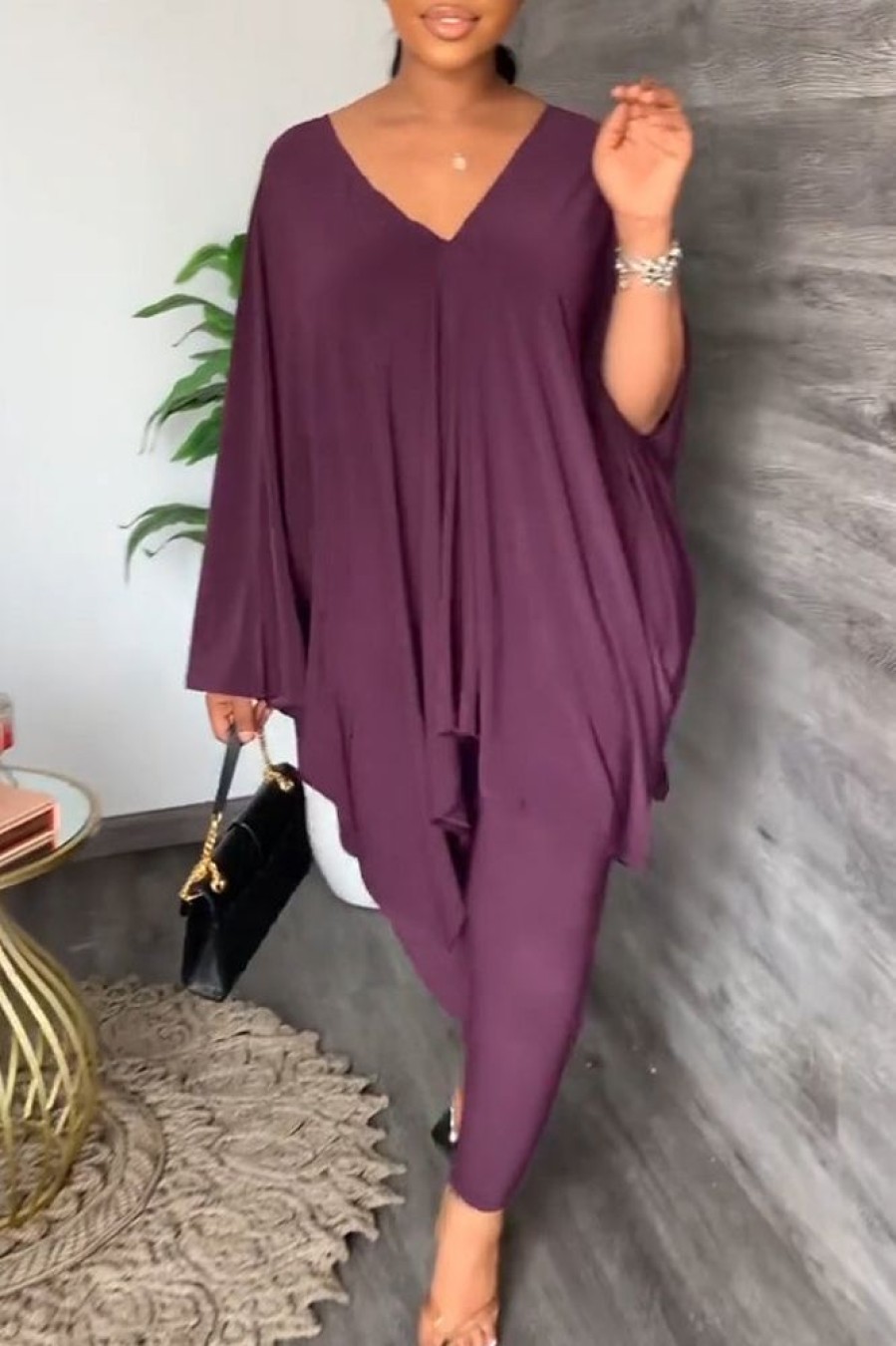 2-Pieces female | Casual Loose V-Neck Doll Sleeve Suit