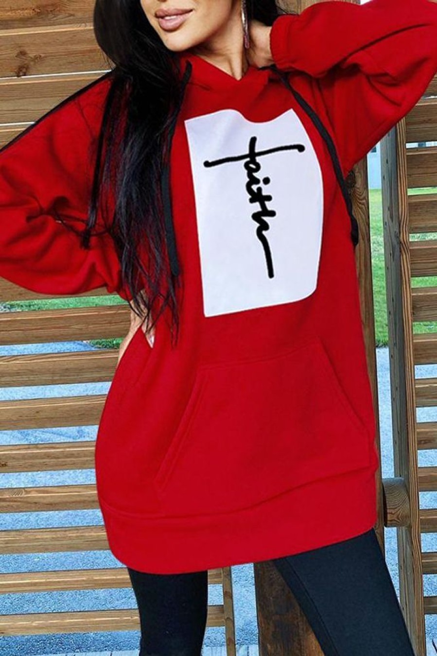 Tops & Outerwear female | Faith Letters Print Loose Casual Long Sleeve Hoodie