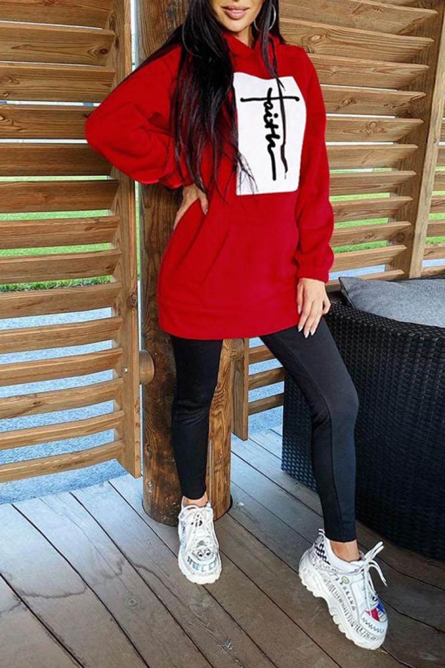 Tops & Outerwear female | Faith Letters Print Loose Casual Long Sleeve Hoodie