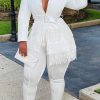 2-Pieces female | Lapel Tassel Blazer & Slit Pants Set White