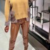 Tops & Outerwear female | Fashion Solid Color Knitted Patchwork Plaid Long Sleeve Sweater Yellow