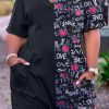 Jumpsuits & Rompers female | Personalized Printed Short Sleeved V Neck Rompers Black