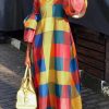 Dresses female | Plaid Ruffle Sleeve Maxi Dress Multicolor