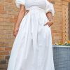 Dresses female | Fashion One Shoulder Puff Sleeve Hollow A Swing Dress White