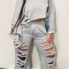 2-Pieces female | Loose Casual Ripped Long-Sleeved Two-Piece Pants Suit