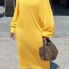 Dresses female | Fashion Solid Color Lantern Sleeve Long Dress