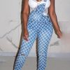 Jumpsuits & Rompers female | New Fashion Plaid Sexy Ripped Denim Suspenders Blue