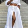 Dresses female | Sexy Off Shoulder Single Breasted Slit Maxi Dress (Without Belt)