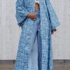 Tops & Outerwear female | Multi-Length Fashion Print Collarless Plus Size Kimono Blue