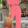 Jumpsuits & Rompers female | Solid Color Short-Sleeved Off-The-Shoulder Jumpsuit Red