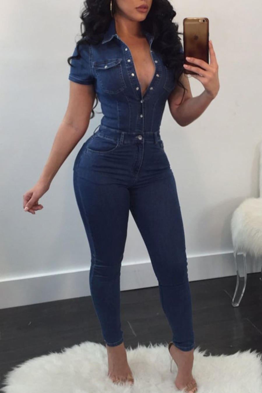 Jumpsuits & Rompers female | Fashion Sexy Slim Casual Denim Jumpsuit Blue