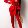 2-Pieces female | Fashion Bow Deep V-Neck Long Sleeve Pant Suits