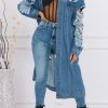 Tops & Outerwear female | Fashion Ripped Long Sleeve Off Shoulder Denim Trench Coat Blue