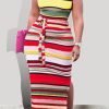 Dresses female | Fashion Striped Print Slit Lace Up Maxi Dress