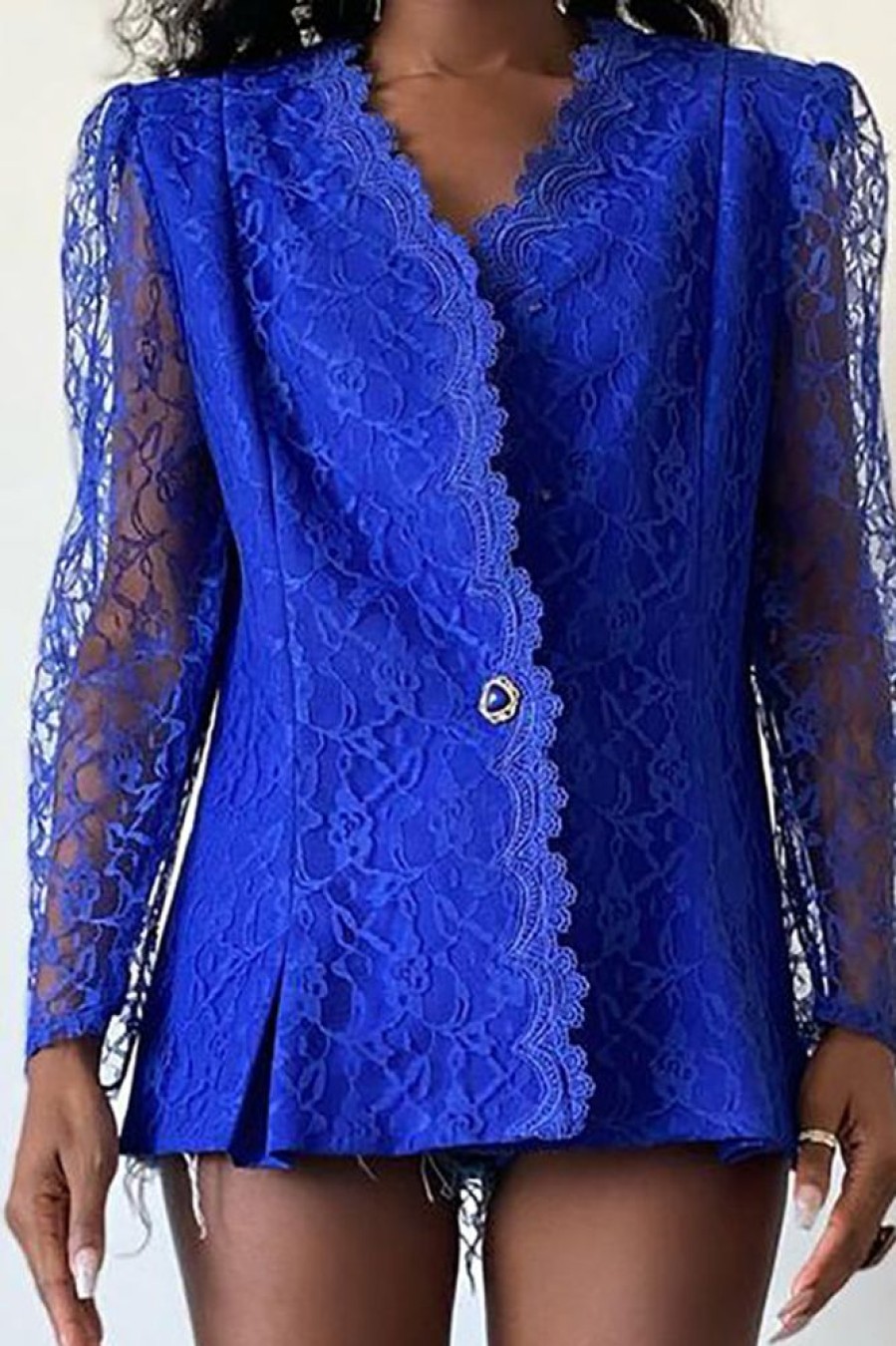 Tops & Outerwear female | Royal Sexy Fashion Deep V Suit - No Belt Blue