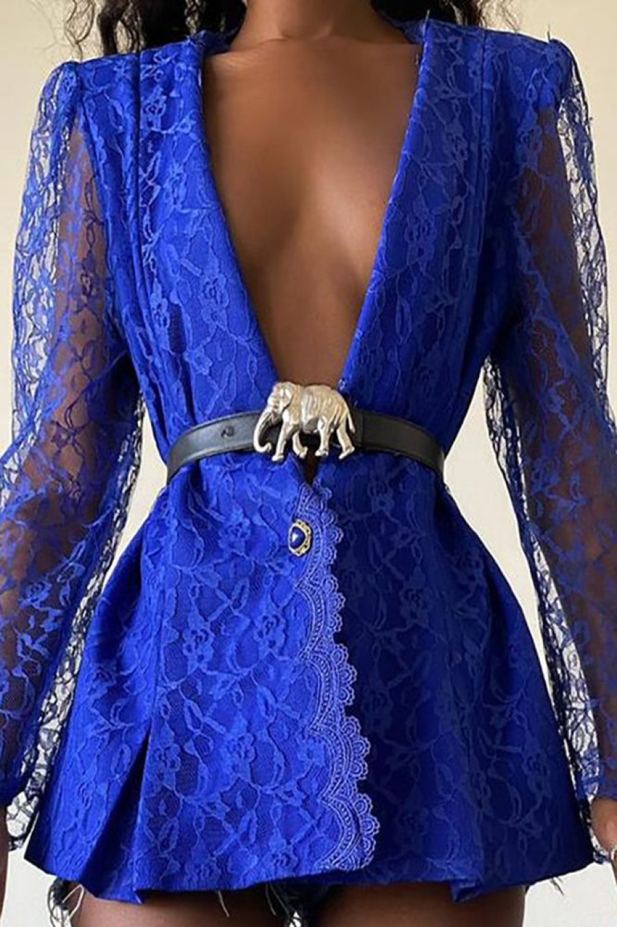 Tops & Outerwear female | Royal Sexy Fashion Deep V Suit - No Belt Blue