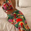 2-Pieces female | Multiple Fashion Contrast Geometric Print Lace-Up Set Multicolor