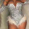 Jumpsuits & Rompers female | Off-Shoulder Feather Sequin Romper