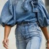 Tops & Outerwear female | Fashion Casual Raglan Sleeve Tie Denim Top Blue