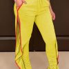 Bottoms female | Fashion Ruffle Contrasting Colors Slit High Waist Pant