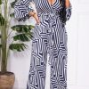 Jumpsuits & Rompers female | Fashion Deep V Neck Balloon Sleeve Print Jumpsuit Blue