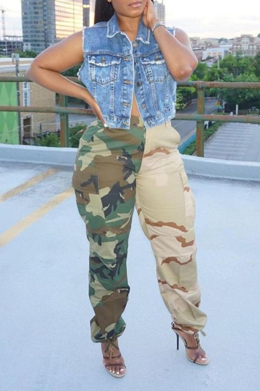 Bottoms female | Casual Camouflage Stitching Pocket Cargo Pants