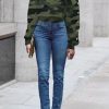 Tops & Outerwear female | Casual Oblique Shoulder Camouflage Long Sleeved T-Shirt Army Green