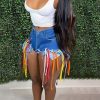 Bottoms female | Sexy Eyelet Colorful Rope Statement Fringe Denim Shorts Blue