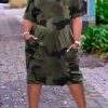 Dresses female | Loose Camouflage Print V-Neck Casual Pocket Dress