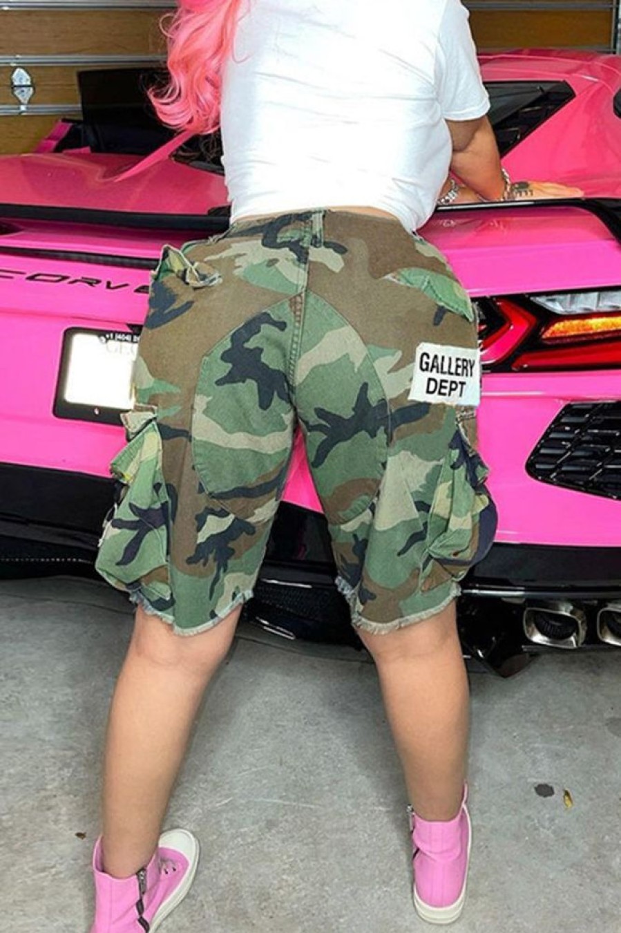 Bottoms female | Loose Casual Letter Patch Camouflage Shorts Army Green