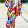 Dresses female | Fashion Print Irregular Hem Cut Batwing Sleeve Dress