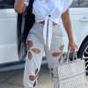 2-Pieces female | Casual Lace-Up T-Shirt Cutout Pants Set