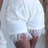 Bottoms female | Fashion Feather Panel High Waist Zip Casual Shorts White