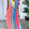 Jumpsuits & Rompers female | Fashion Casual Rainbow Striped Suspender Jumpsuit (With Belt)