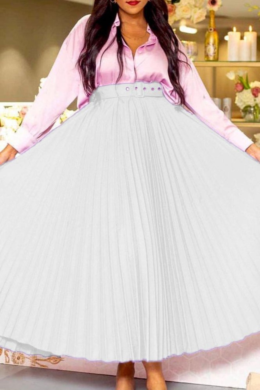 Bottoms female | Temperament High Waist Pleated Long Skirt