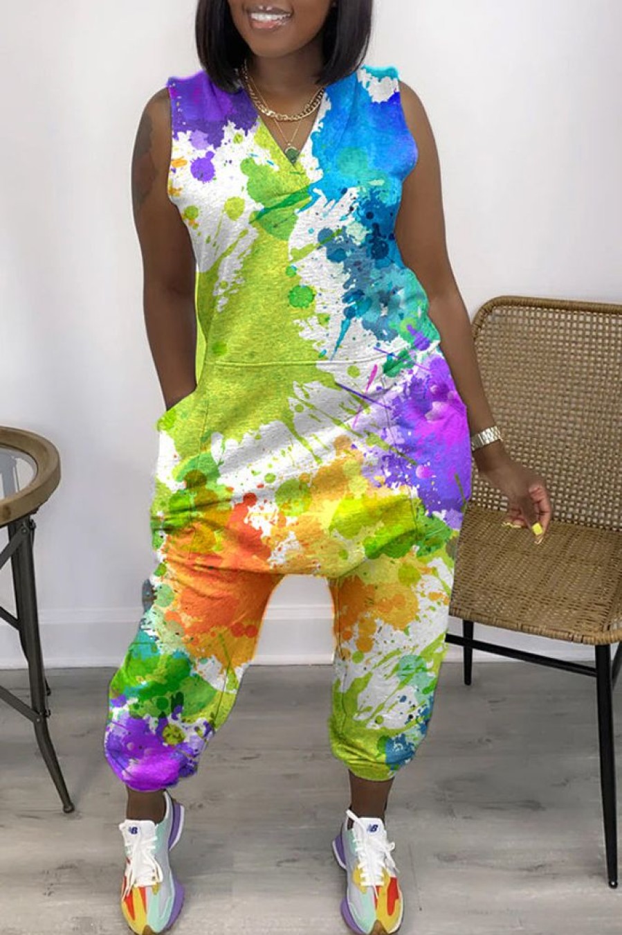 Jumpsuits & Rompers female | Plus Size Multi Tie Dye Oversized Pockets Jumpsuit