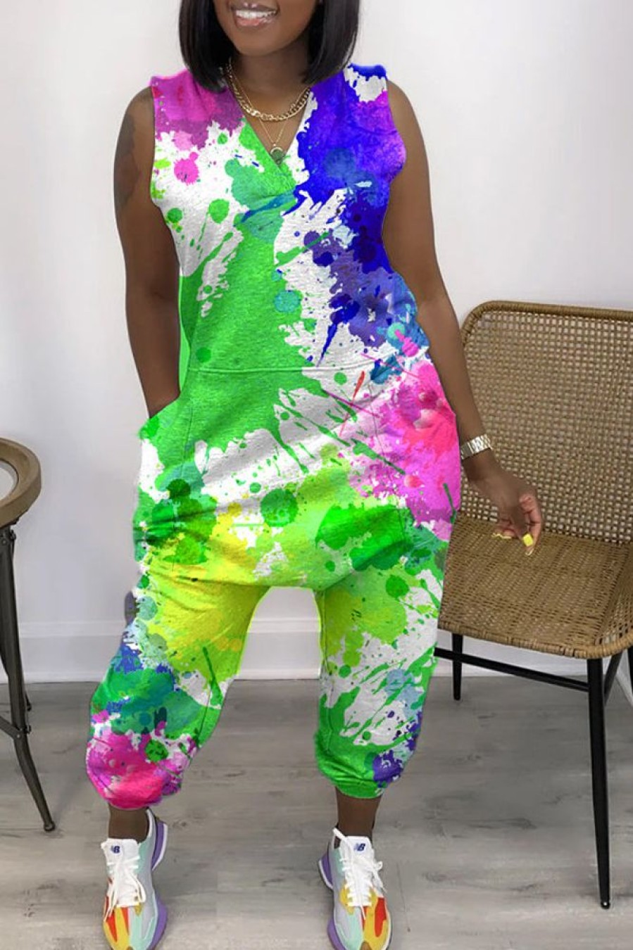 Jumpsuits & Rompers female | Plus Size Multi Tie Dye Oversized Pockets Jumpsuit