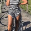 Jumpsuits & Rompers female | Temperament Striped Slit Sleeveless Jumpsuit Black