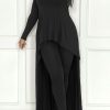 2-Pieces female | Solid Asymmetrical Long Sleeve 2 Piece Pants Set