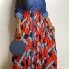 Dresses female | Sleek Denim Patchwork Woven Geometric Print Swing Dress